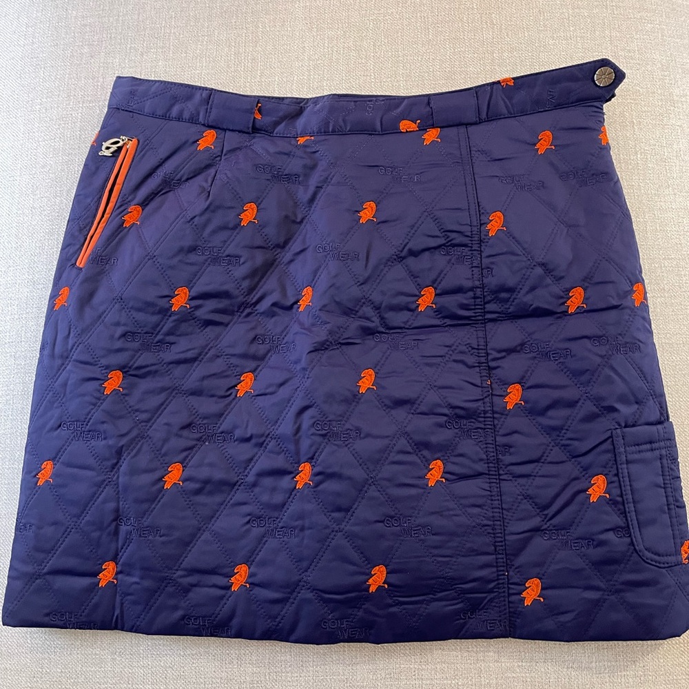Navy Blue Quilted Skirt with Orange Accents golf wear skirt